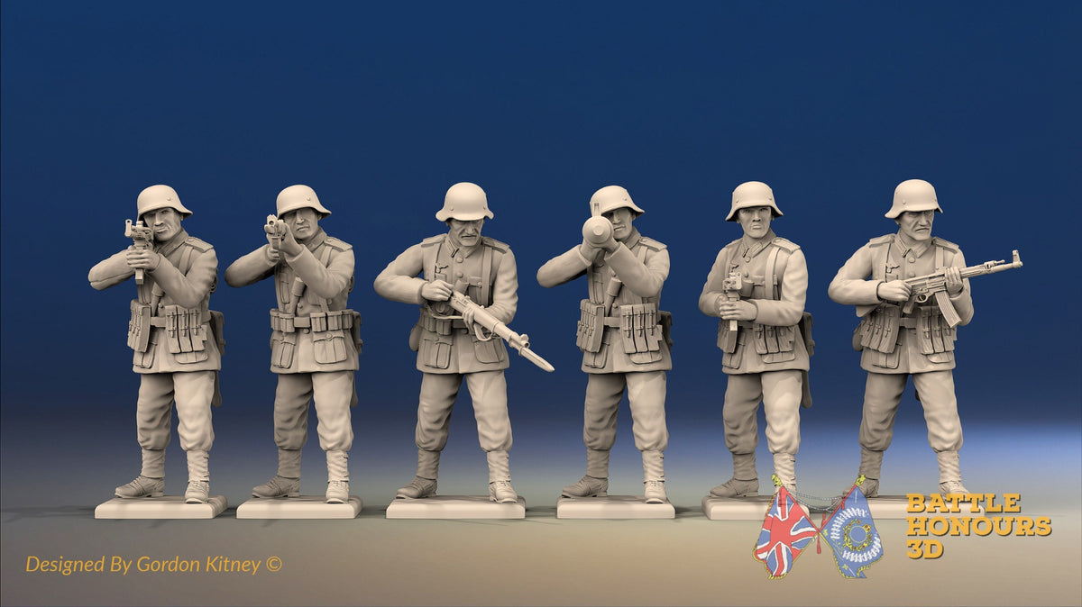 WW2 German Infantry Gaiters Helmet Firing miniature figures front view