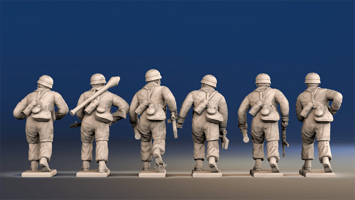 WW2 German Fallschirmjäger - Advancing, Covered Paratrooper Helmets