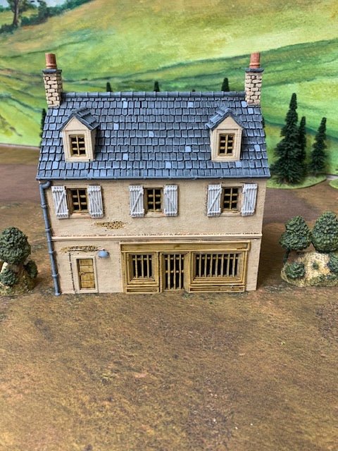 Howard Greenwood painted WW2 Normandy rural house and shop
