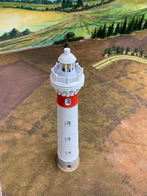 Painted Ouistreham Lighthouse model by Howard Greenwood