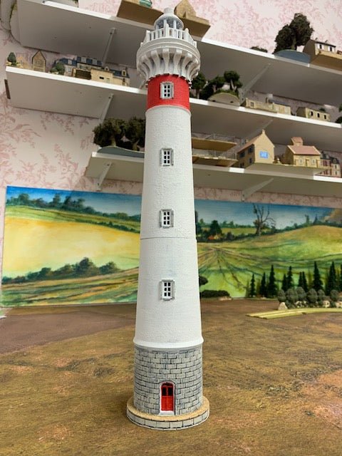 Painted Ouistreham Lighthouse model by Howard Greenwood