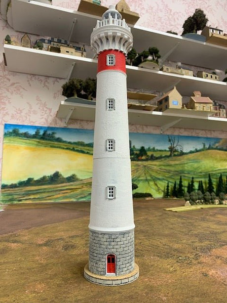 Painted Ouistreham Lighthouse model by Howard Greenwood