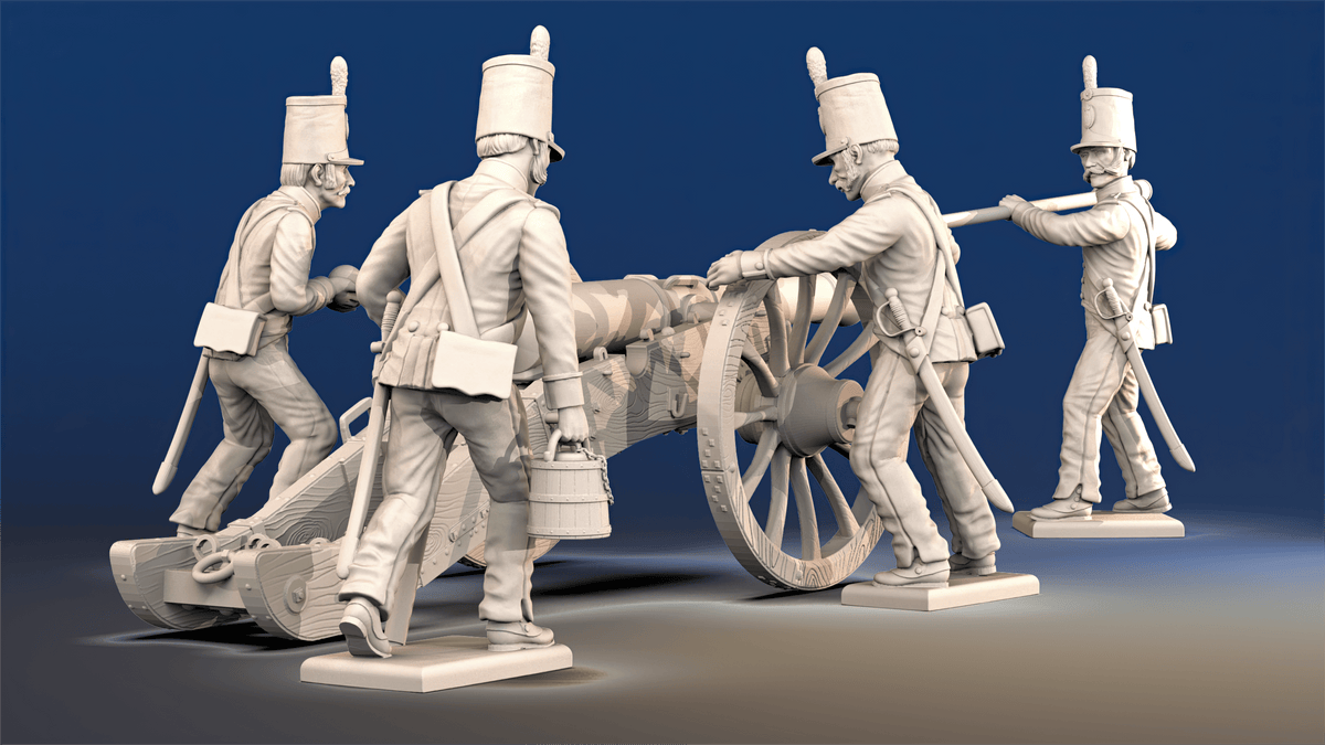 Portuguese artillery loading gun crew rear view