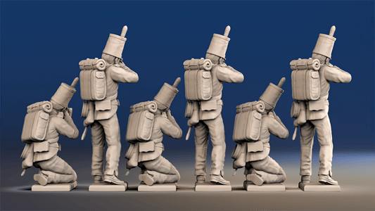Portuguese 1st Caçadores firing skirmishers with backpacks rear view