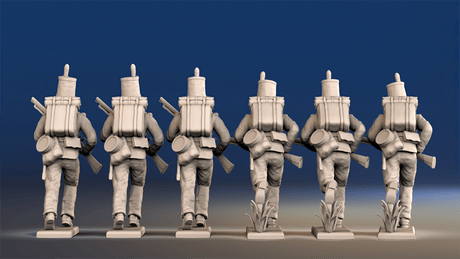 Portuguese 1st Caçadores advancing skirmishers with backpacks rear view
