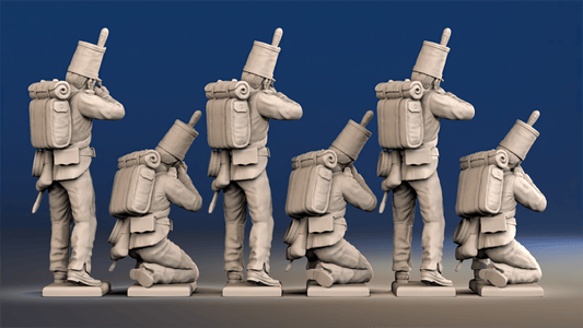 Portuguese 3rd Caçadores firing skirmishers with backpacks rear view
