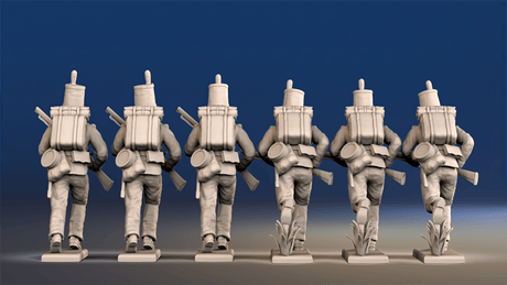 Portuguese 3rd Caçadores advancing skirmishers with backpacks rear view