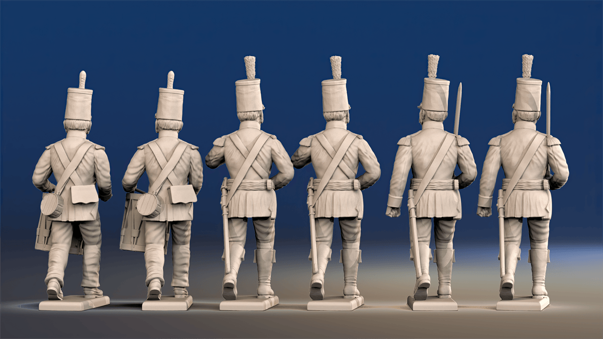 Portuguese line infantry command march attack rear view