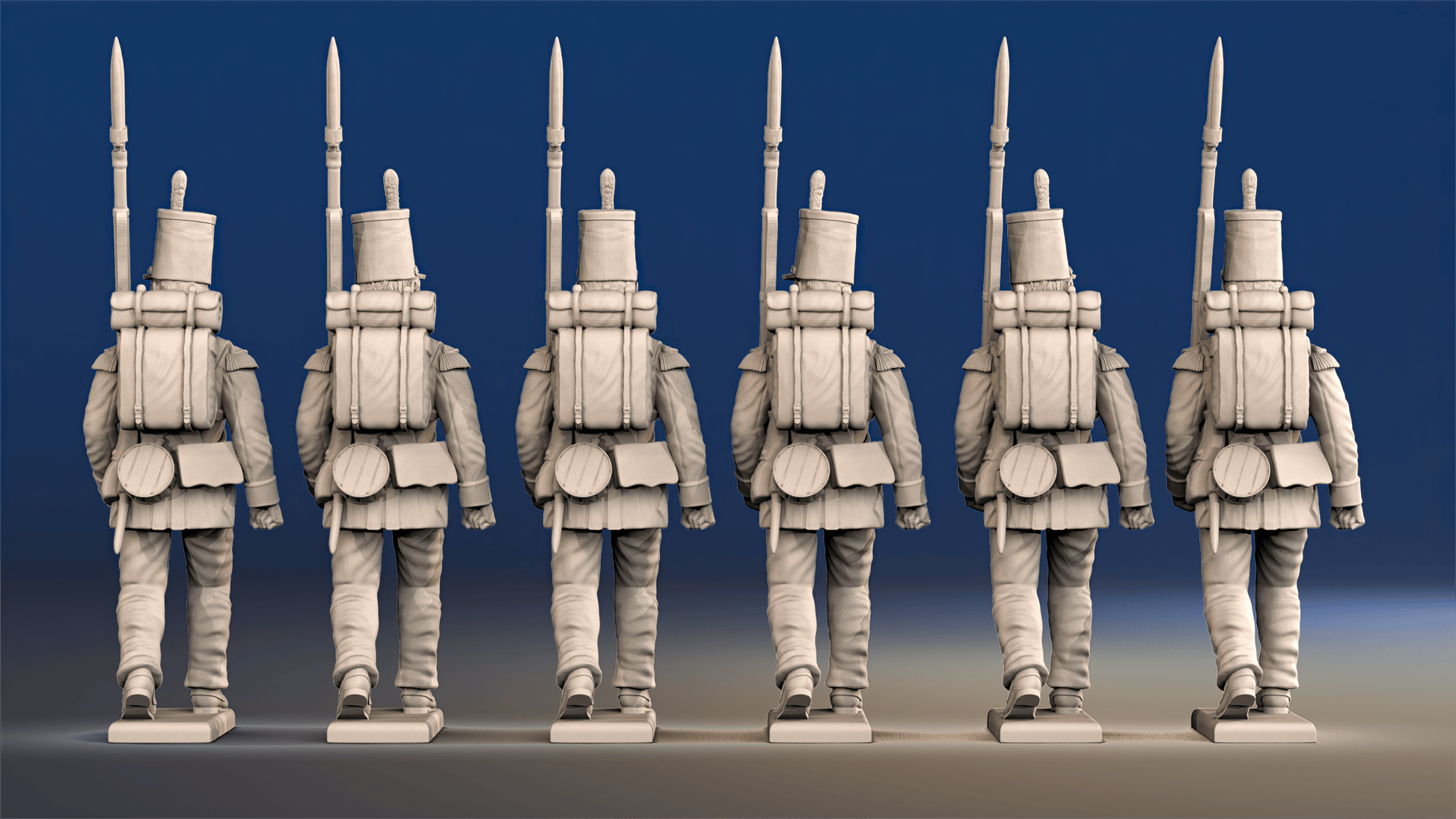 Portuguese line infantry flank company march attack rear view
