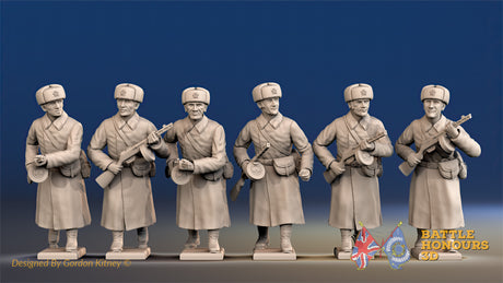 Russian greatcoat advancing fur hat machine gun team view 1
