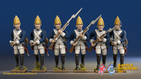 Seven Years’ War Prussian Fusiliers - Charging - Plain Lapels, colour example. Figures are supplied unpainted.