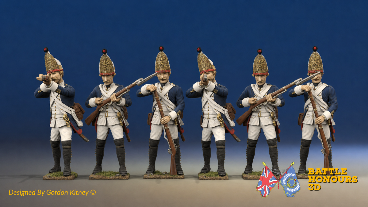 Seven Years’ War Prussian Grenadiers - Firing Line - Plain Lapels, colour example. Figures are supplied unpainted.