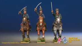 Seven Years’ War Russian Cossacks - Galloping - Swords, colour example. Figures are supplied unpainted.