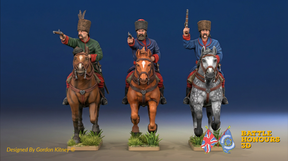 Seven Years’ War Russian Cossacks - Galloping - Pistols, colour example. Figures are supplied unpainted.