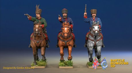 Seven Years’ War Russian Cossacks - Galloping - Pistols, colour example. Figures are supplied unpainted.