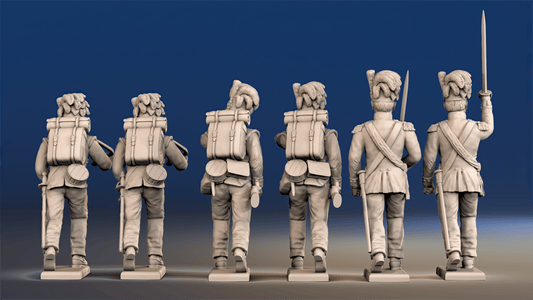 Napoleonic Scottish Highland Flank Company Command treble time in trousers rear view