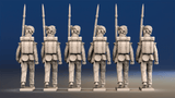 Napoleonic Scottish Highland Flank Company march attack in trousers rear view