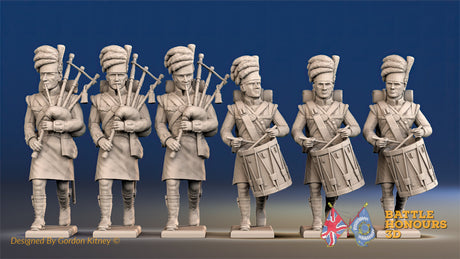 Scottish Highlander pipes and drums kilts alternate view