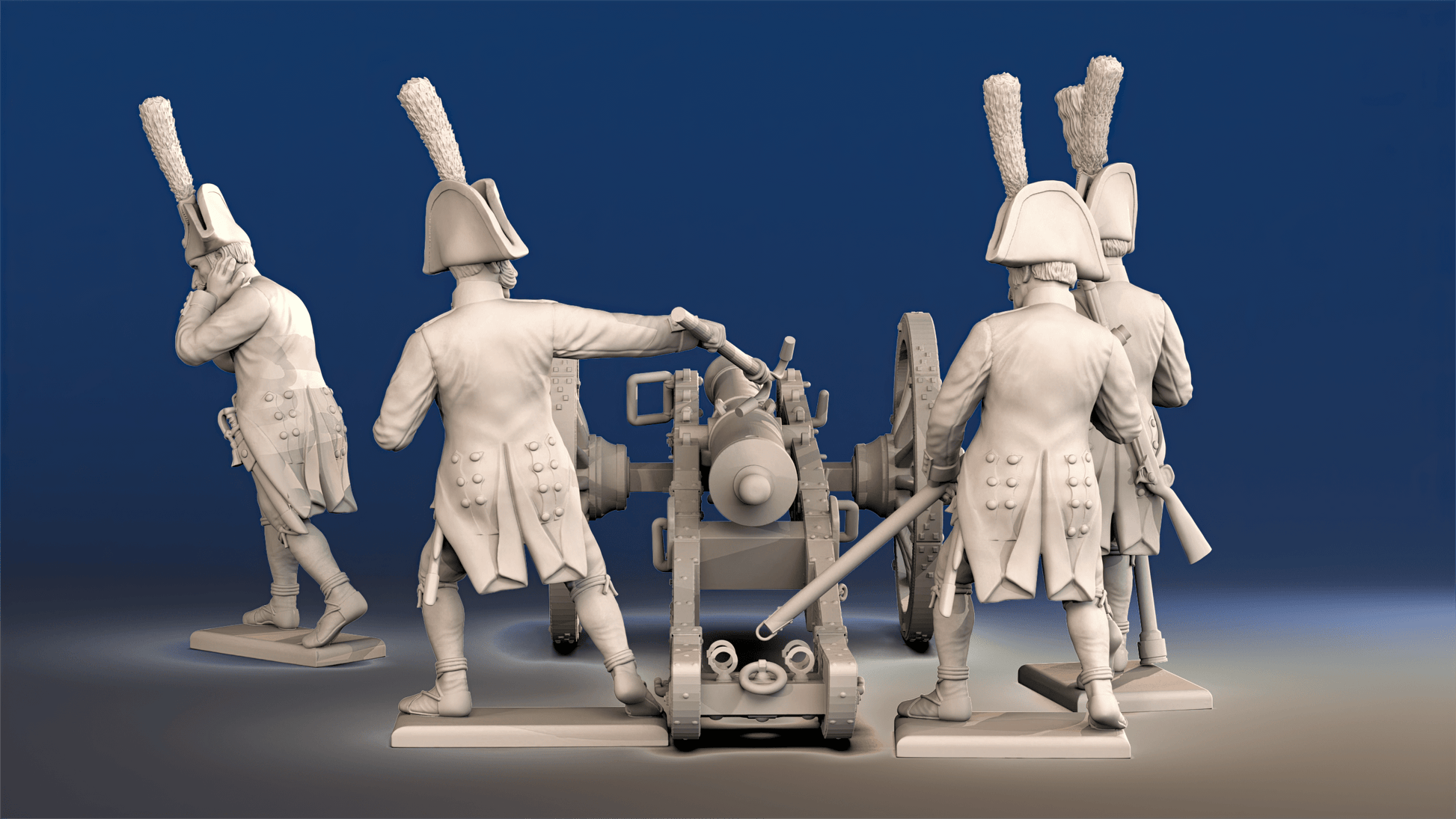 Spanish artillery firing crew bicorne rear view