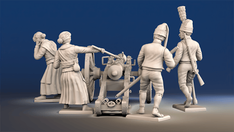 Spanish artillery firing crew with female figures forage cap rear view