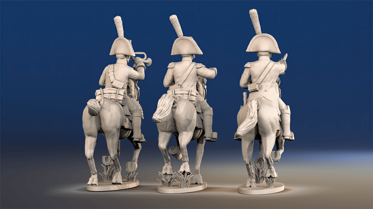 Napoleonic Spanish Dragoons galloping command rear view