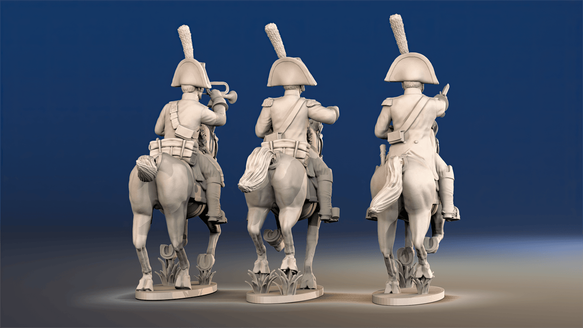 Napoleonic Spanish Dragoons galloping command rear view