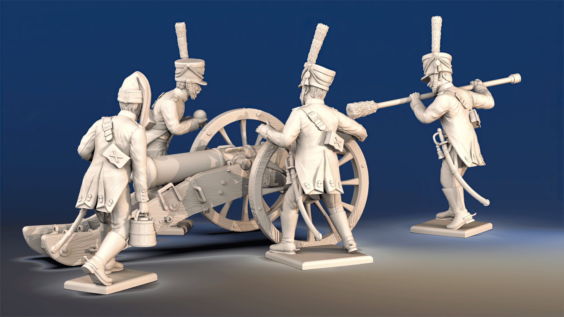 Spanish horse artillery loading gun crew rear view