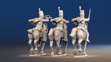 Spanish hussars galloping command rear view