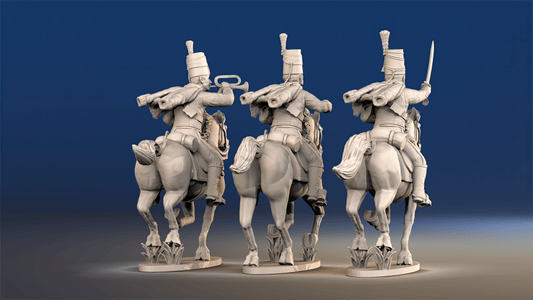 Spanish hussars galloping command rear view