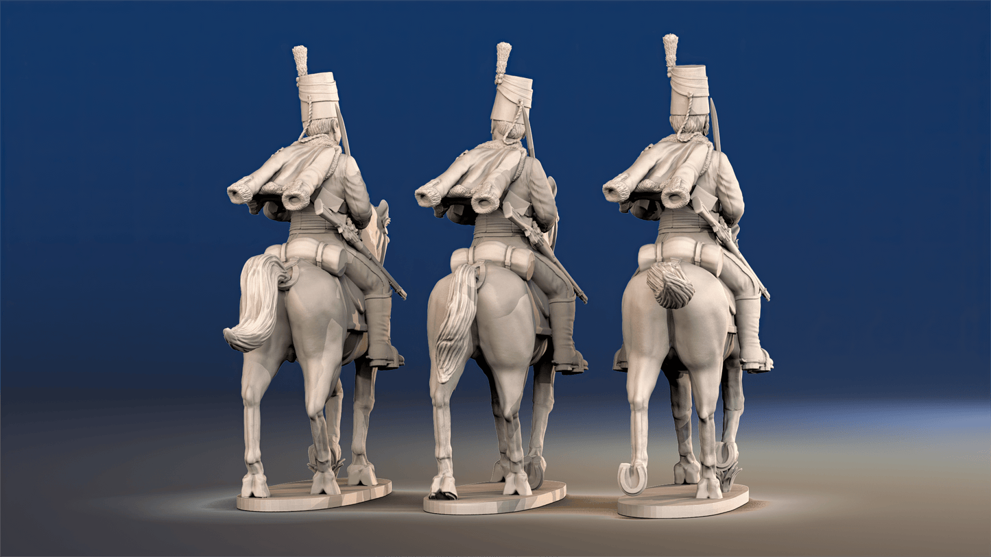 Spanish hussars trotting rear view