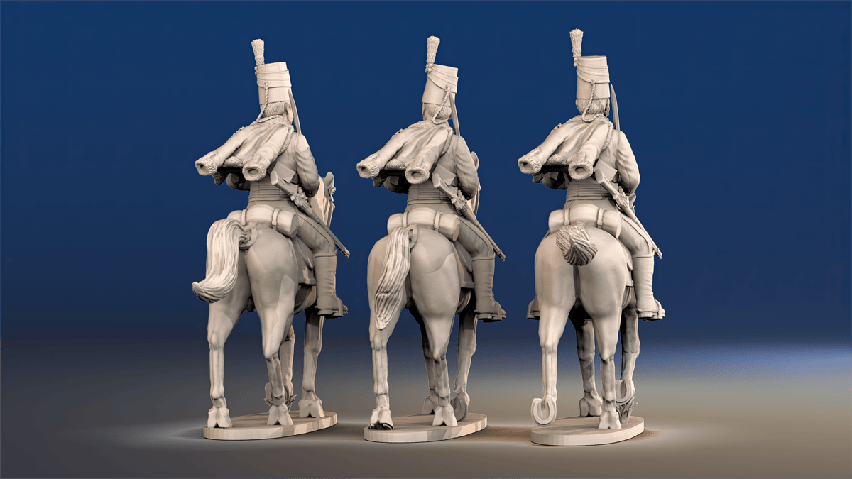 Spanish hussars trotting rear view