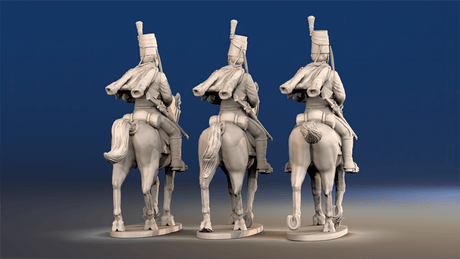 Spanish hussars trotting rear view