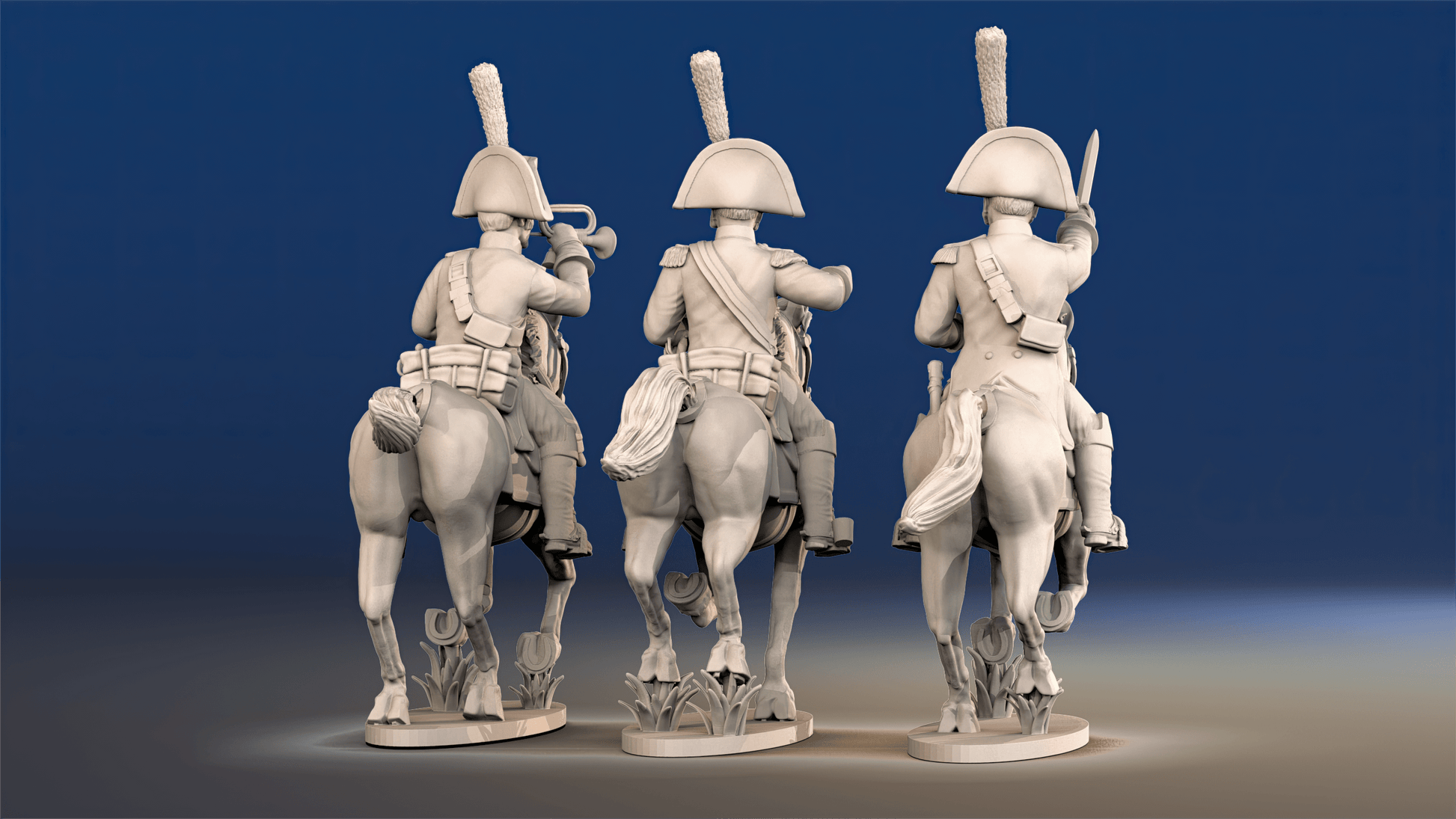 Spanish light dragoons galloping command rear view