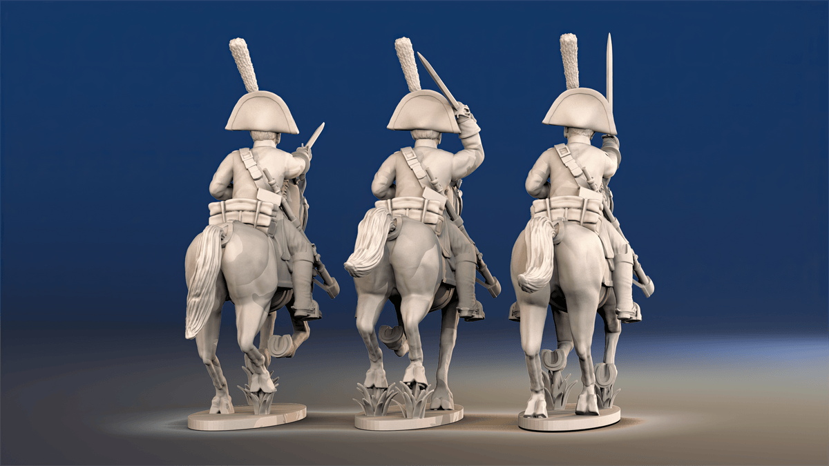 Spanish light dragoons galloping rear view