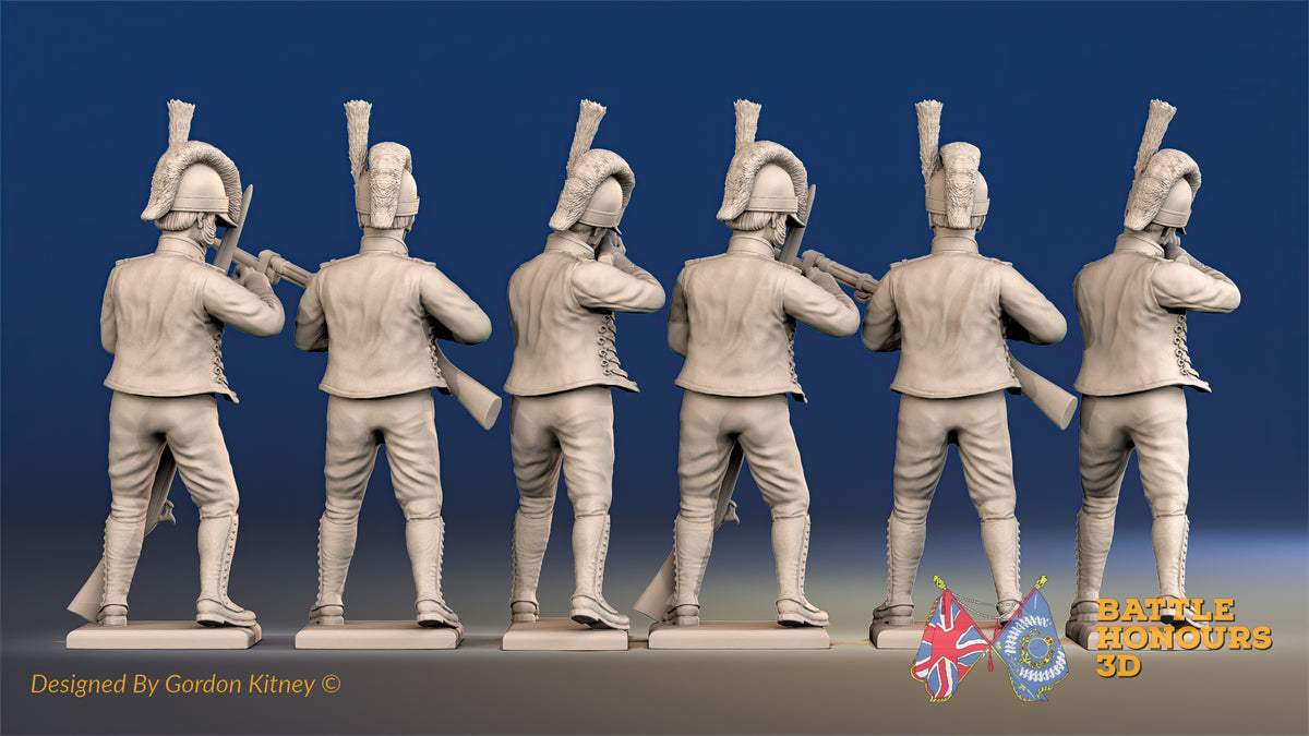 Spanish light infantry Cazadores loading and firing in gaiters, back view