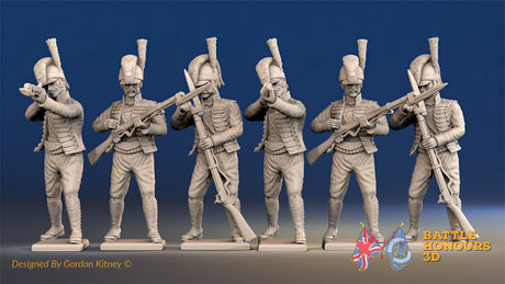 Spanish light infantry Cazadores loading and firing in gaiters
