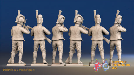 Spanish light infantry Cazadores loading and firing in sandals, back view