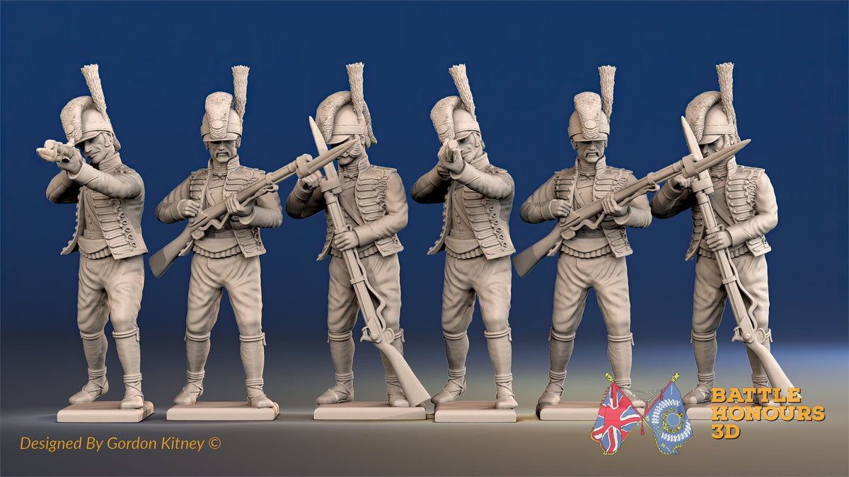Spanish light infantry Cazadores loading and firing in sandals