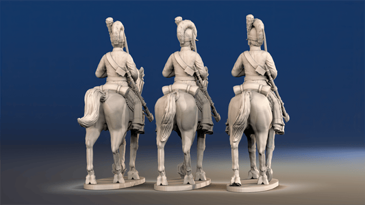 Spanish cavalry Tarleton helmet trotting rear view