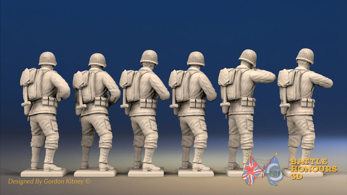 WW2 US Infantry Standing Firing miniature figures rear view