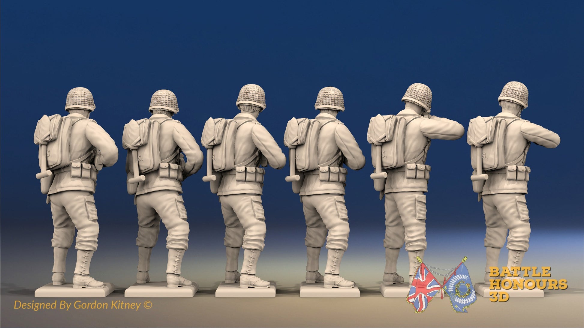 WW2 US Infantry Standing Firing miniature figures rear view