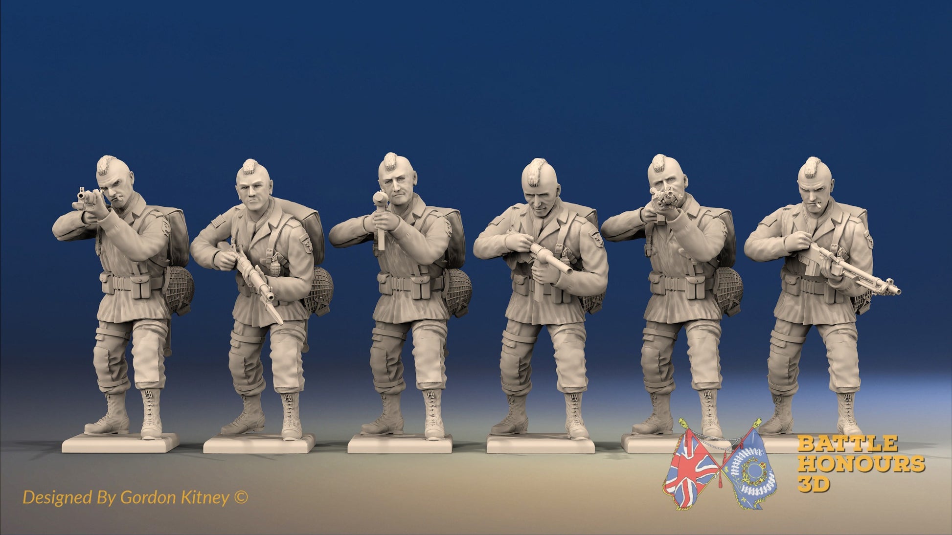 WW2 US Paratroopers Mohawk Standing Firing miniature figures front view