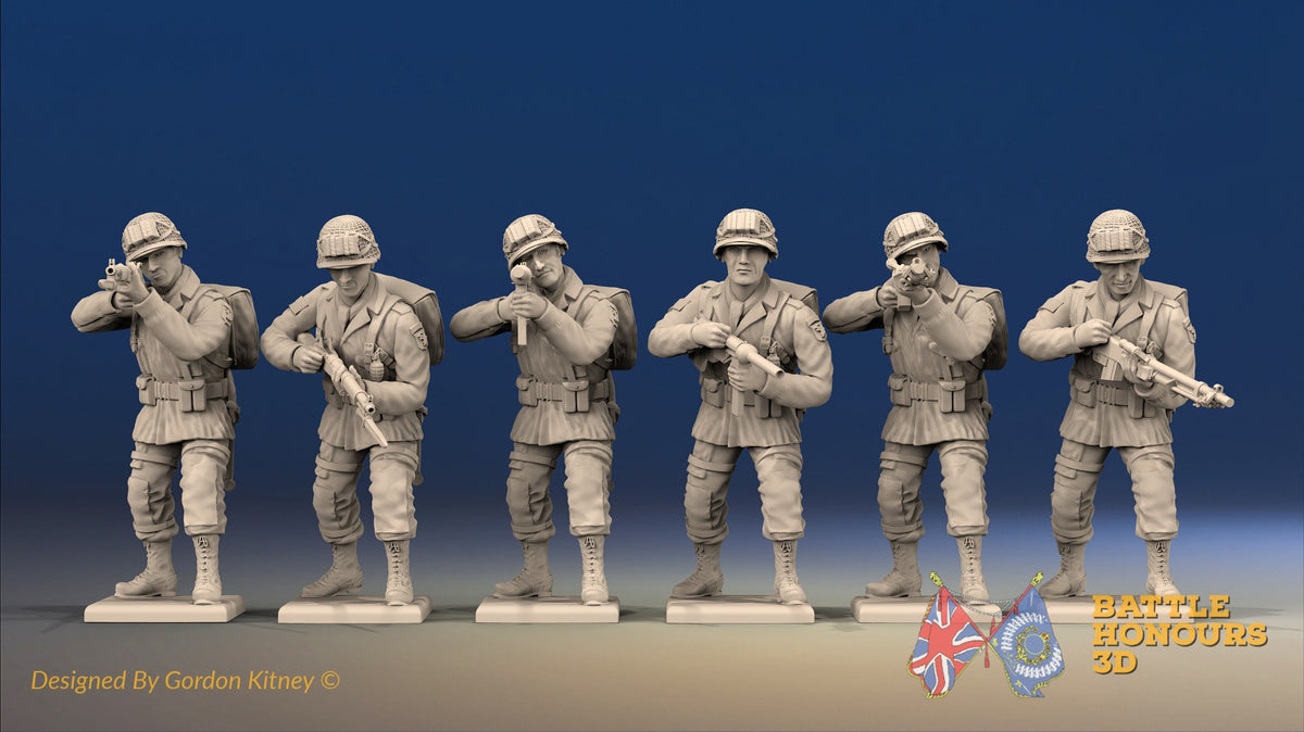 WW2 US Paratroopers Standing Firing miniature figures front view