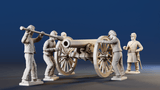 American Civil War Union artillery loading crew in forage caps rear view