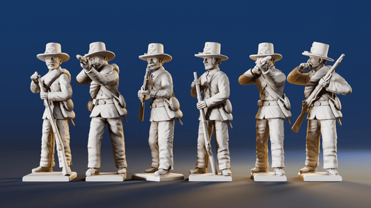 American Civil War Union firing line infantry in Hardee hats rear view