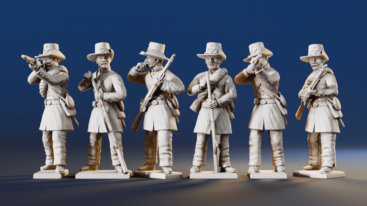 American Civil War Union Iron Brigade firing line infantry in Hardee hats rear view