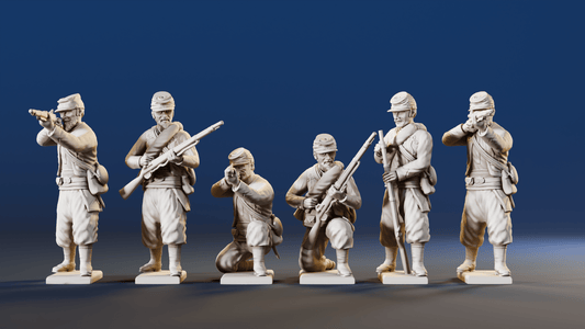 American Civil War Union infantry skirmishers in forage caps rear view