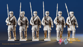 Union right shoulder shift marching infantry in frock coats and kepis, variant 1