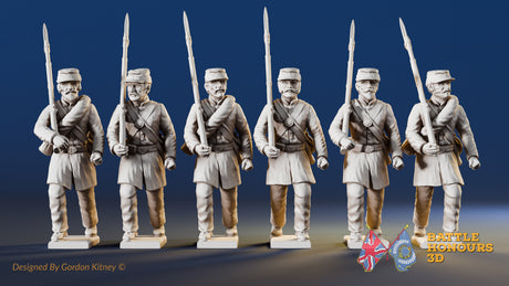 Union right shoulder shift marching infantry in frock coats and kepis, variant 1
