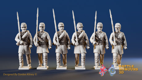 Union right shoulder shift marching infantry in sack coats and forage caps